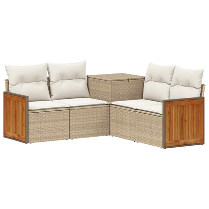 Soffset 5 st Beige och krämvit Poly Rattan och stål