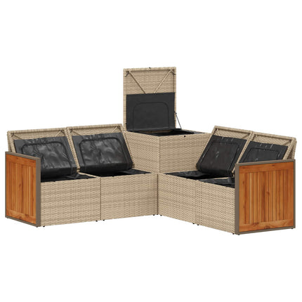 Soffset 5 st Beige och krämvit Poly Rattan och stål