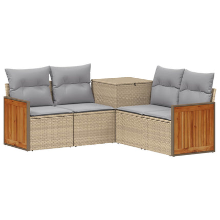 Soffset 5 st Beige och Ljusgrå Poly Rattan och stål