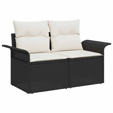 Soffset 8 st Svart och krämvit Poly Rattan och stål