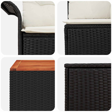 Soffset 8 st Svart och krämvit Poly Rattan och stål