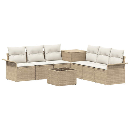 Soffset 8 st Beige och krämvit Poly Rattan och stål