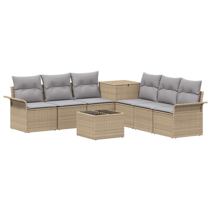 Soffset 8 st Beige och Ljusgrå Poly Rattan och stål