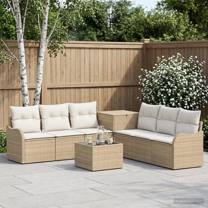 Soffset 8 st Beige och krämvit Poly Rattan och stål