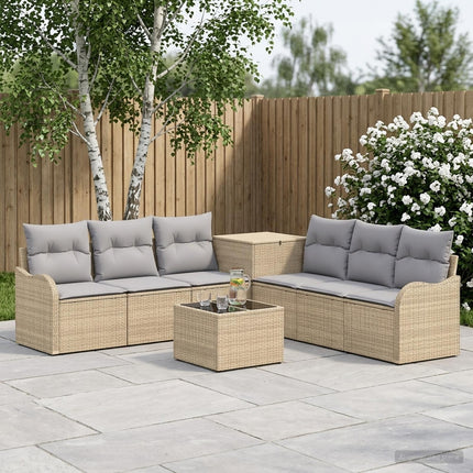 Soffset 8 st Beige och Ljusgrå Poly Rattan och stål