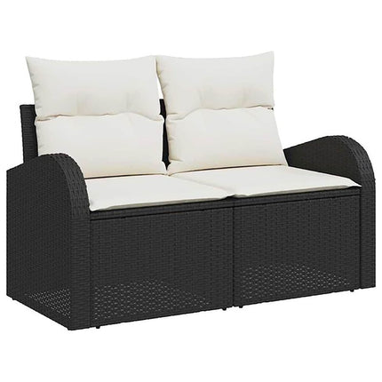Soffset 8 st Svart och krämvit Poly Rattan och stål