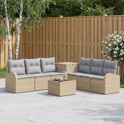 Soffset 8 st Beige och Ljusgrå Poly Rattan och stål