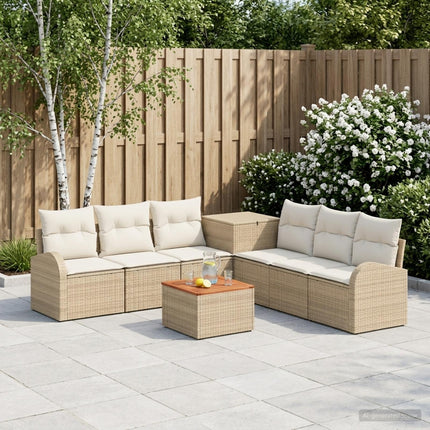 Soffset 8 st Beige och krämvit Poly Rattan och stål
