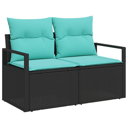 Soffset 8 st Svart och blå Poly Rattan och stål