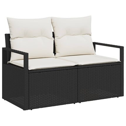Soffset 8 st Svart och krämvit Poly Rattan och stål