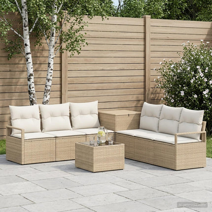 Soffset 8 st Beige och krämvit Poly Rattan och stål