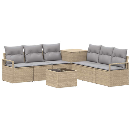 Soffset 8 st Beige och Ljusgrå Poly Rattan och stål