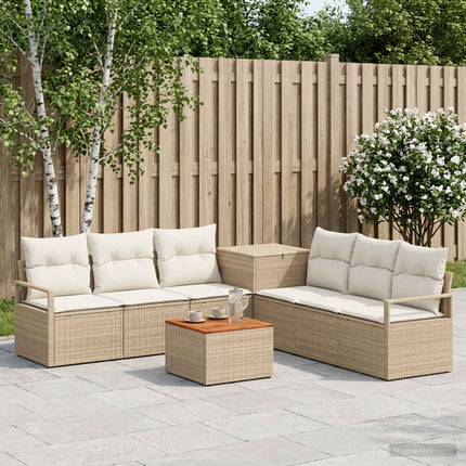 Soffset 8 st Beige och krämvit Poly Rattan och stål