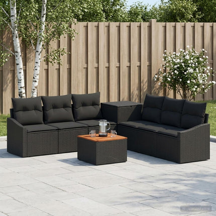 Soffset 8 st Svart Poly Rattan och stål