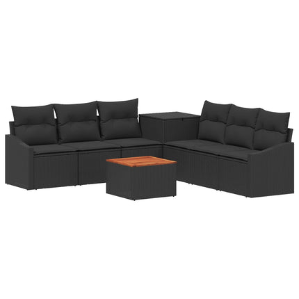 Soffset 8 st Svart Poly Rattan och stål