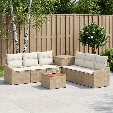 Soffset 8 st Beige och krämvit Poly Rattan och stål