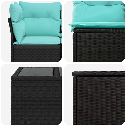 Soffset 8 st Svart och blå Poly Rattan och stål