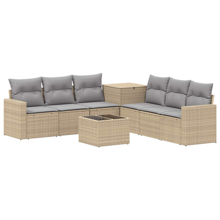 Soffset 8 st Beige och Ljusgrå Poly Rattan och stål