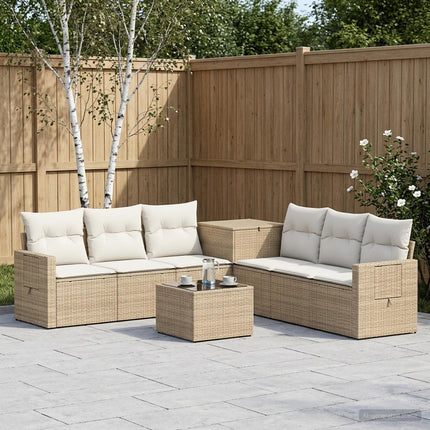 Soffset 8 st Beige och krämvit Poly Rattan och stål
