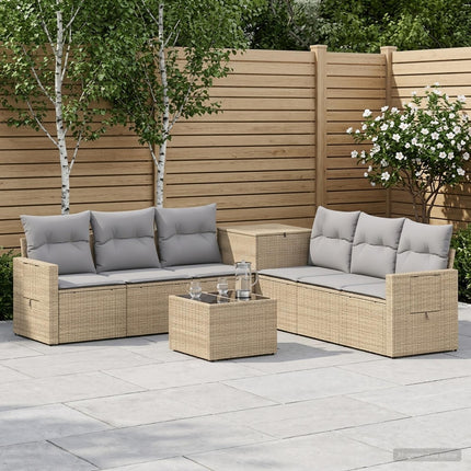 Soffset 8 st Beige och Ljusgrå Poly Rattan och stål