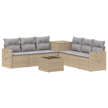 Soffset 8 st Beige och Ljusgrå Poly Rattan och stål