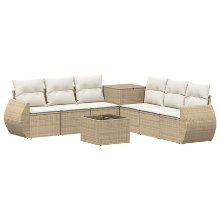 Soffset 8 st Beige och krämvit Poly Rattan och stål