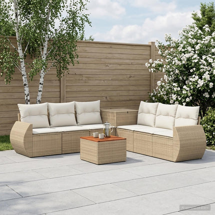 Soffset 8 st Beige och krämvit Poly Rattan och stål