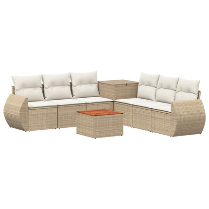Soffset 8 st Beige och krämvit Poly Rattan och stål