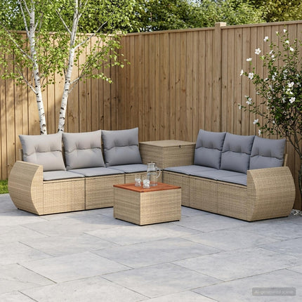Soffset 8 st Beige och Ljusgrå Poly Rattan och stål