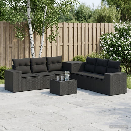 Soffset 8 st Svart Poly Rattan och stål