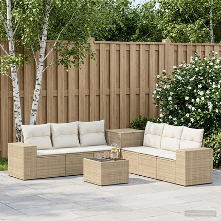 Soffset 8 st Beige och krämvit Poly Rattan och stål