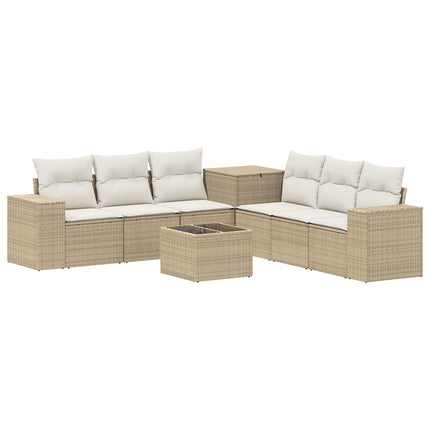 Soffset 8 st Beige och krämvit Poly Rattan och stål