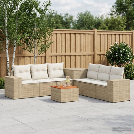 Soffset 8 st Beige och krämvit Poly Rattan och stål