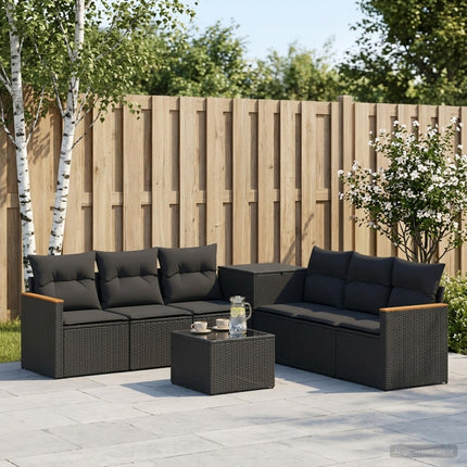 Soffset 8 st Svart Poly Rattan och stål