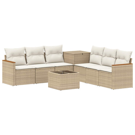 Soffset 8 st Beige och krämvit Poly Rattan och stål
