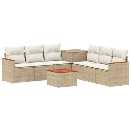 Soffset 8 st Beige och krämvit Poly Rattan och stål