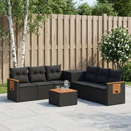 Soffset 8 st Svart Poly Rattan och stål