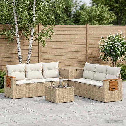 Soffset 8 st Beige och krämvit Poly Rattan och stål