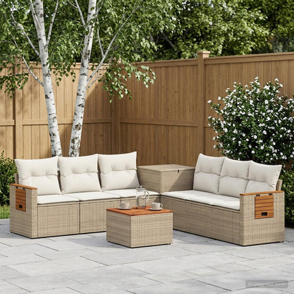 Soffset 8 st Beige och krämvit Poly Rattan och stål