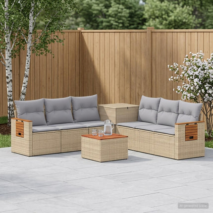 Soffset 8 st Beige och Ljusgrå Poly Rattan och stål