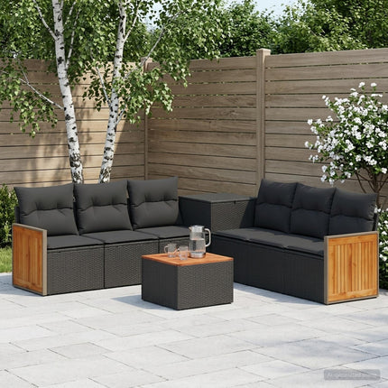 Soffset 8 st Svart Poly Rattan och stål