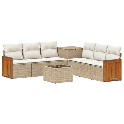 Soffset 8 st Beige och krämvit Poly Rattan och stål
