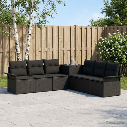 Soffset 7 st Svart Poly Rattan och stål