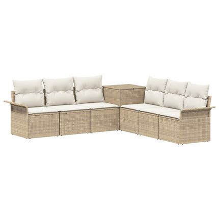 Soffset 7 st Beige och krämvit Poly Rattan och stål