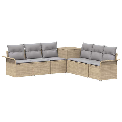 Soffset 7 st Beige och Ljusgrå Poly Rattan och stål
