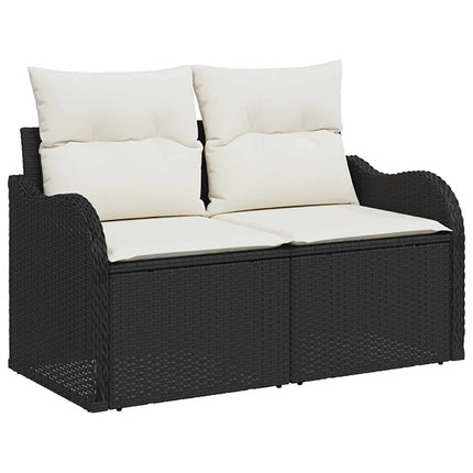 Soffset 7 st Svart och krämvit Poly Rattan och stål