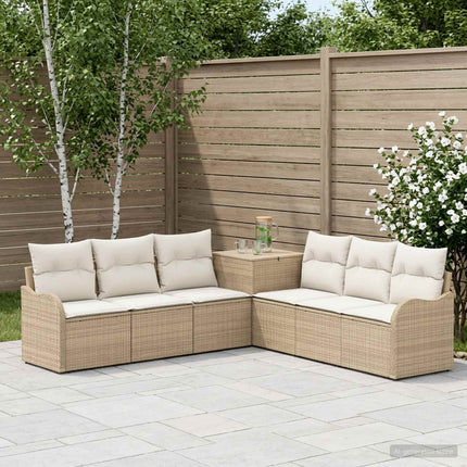 Soffset 7 st Beige och krämvit Poly Rattan och stål