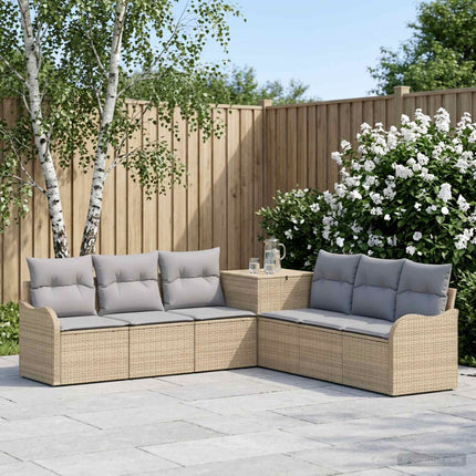 Soffset 7 st Beige och Ljusgrå Poly Rattan och stål