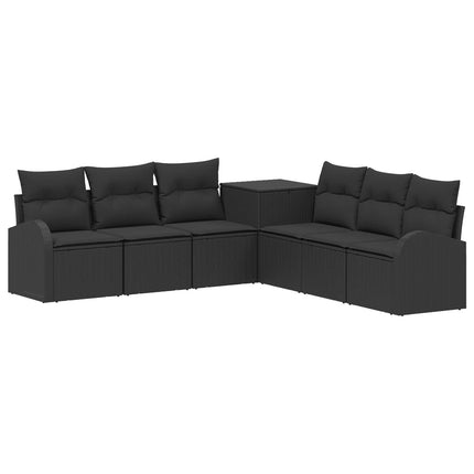 Soffset 7 st Svart Poly Rattan och stål