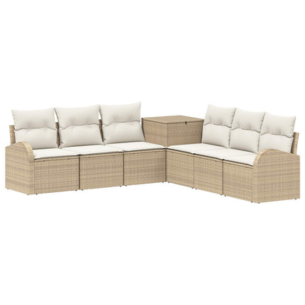 Soffset 7 st Beige och krämvit Poly Rattan och stål